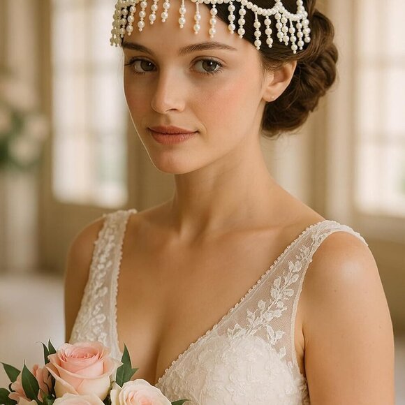 1920s Pearl Flapper Headpiece Roaring Gatsby Bead Bridal Cosplay main image 2